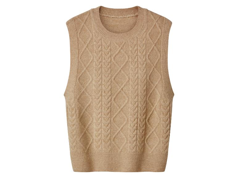 Beige gebreid vest met ruit- en kabelpatroon
