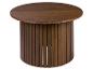 Table d'appoint ronde en bois foncé avec base à lattes