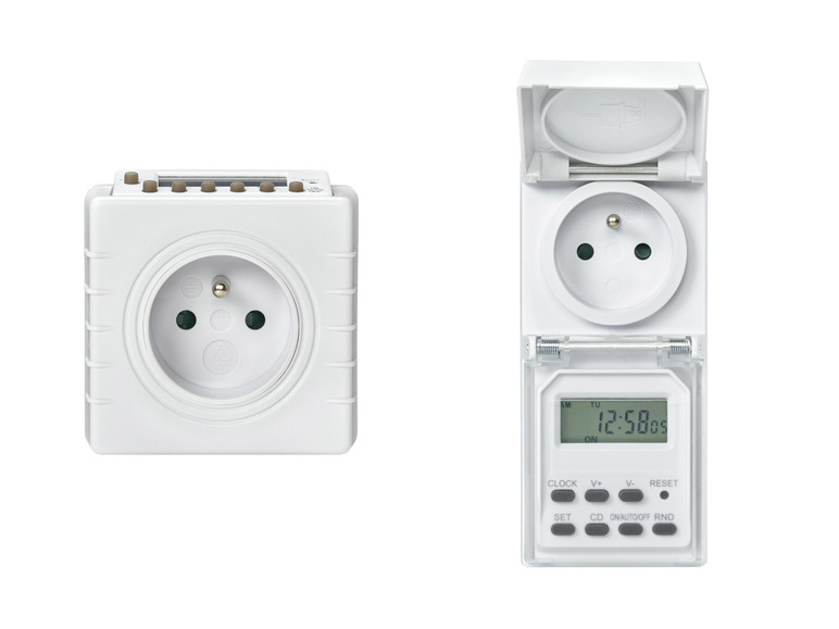 Een witte stopcontact met een ingebouwde digitale timer.