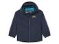 Une veste bleu marine à capuche pour enfants, avec le texte 'Wild Wood Adventure'.