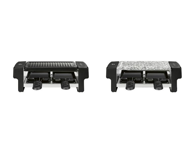 Deux grills de table, l'un avec une plaque nervurée noire et l'autre avec une pierre de granit.