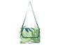 Groen-wit picknickkleed met bladpatroon en schouderband.
