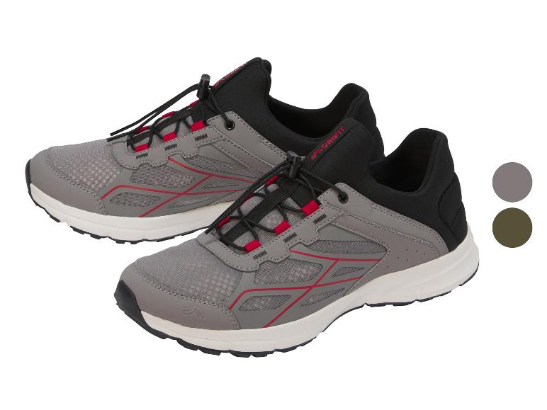 Chaussures de sport grises avec détails rouges et lacets élastiques
