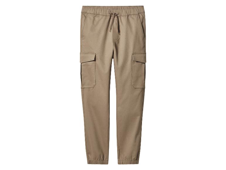 Beige cargobroek met trekkoord en elastische boorden.