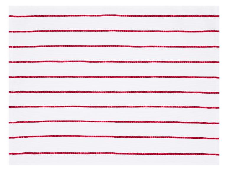 Tissu blanc à rayures rouges.