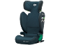 Donkerblauw kinderautostoeltje met groene accenten.