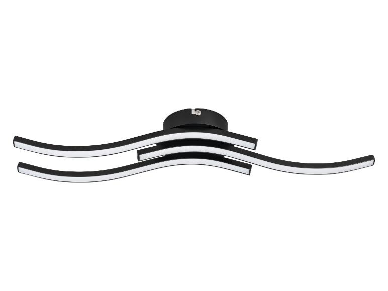 Zwarte plafondlamp met drie golvende LED-lichtstrips.