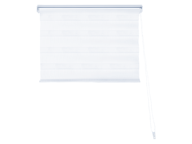 Witte rolgordijnen met koord.