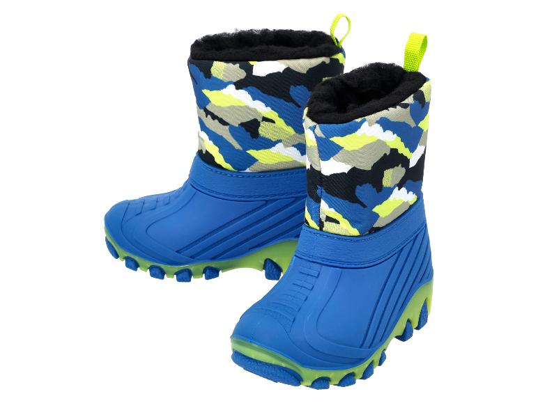 Kinderwinterlaarzen met blauwe zool en kleurrijke camouflageprint bovendeel