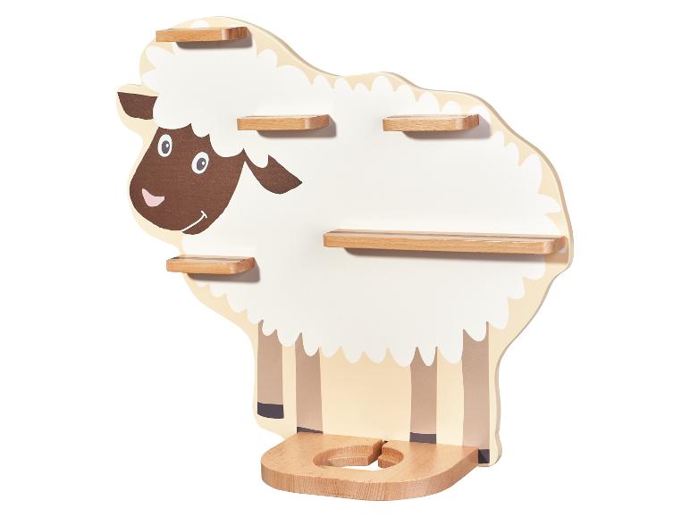 Étagère murale en forme de mouton avec plusieurs niveaux de rangement.
