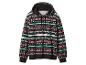 Zwarte hoodie met feestelijk patroon, sneeuwvlokken en roze 'HO HO HO'-tekst.