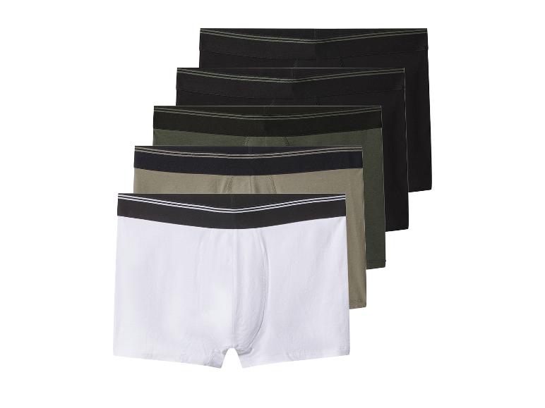 Set van vijf herenboxershorts in wit, kaki en zwart.