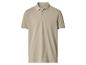 Beige poloshirt met witte kraag en manchetten, met twee knopen.