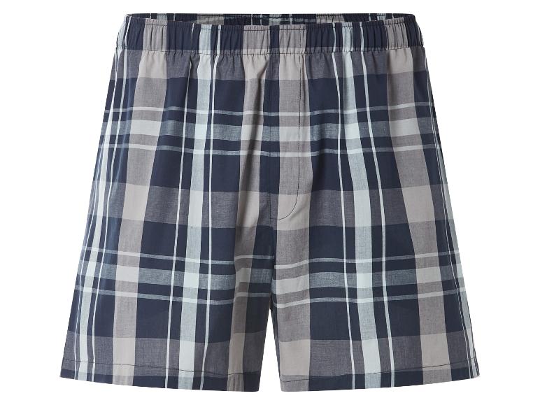 Caleçon pour homme en coton à carreaux bleu marine, gris et blanc.