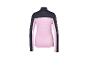 Roze en zwart sportshirt met lange mouwen, hoge kraag en Crivit-logo.