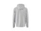 Achteraanzicht van een lichtgrijze hoodie met lange mouwen.
