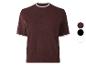 Bordeauxrood gebreid T-shirt met korte mouwen en ronde hals met witte bies.