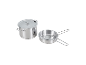 Ensemble de casserole et poêle en acier inoxydable avec spatule.