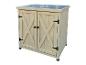 Armoire en bois à deux portes avec toit noir, idéale pour le rangement extérieur