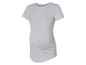 Een grijze, casual zwangerschaps-T-shirt met korte mouwen.
