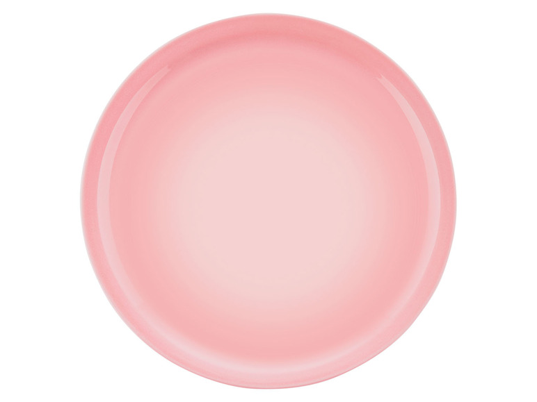 Een roze keramische bord.