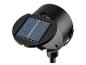 Zwarte solar spot met fotovoltaïsch paneel voor buitenverlichting.