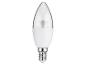 Witte LED-kaarslamp met een transparante bovenkant en een zilveren schroefdraad.