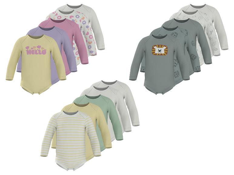 Set van 5 rompertjes met lange mouwen voor baby's, met 'Hello' bloemen-, leeuwen-, dieren- en streepmotieven.