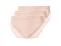 Lot de trois culottes femme beiges avec détails en dentelle.
