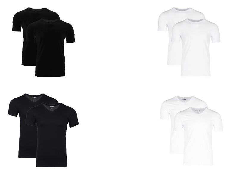 Quatre paires de t-shirts Mexx, noirs et blancs, à col rond et en V.