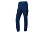 Pantalon cargo bleu foncé avec des ourlets élastiques.