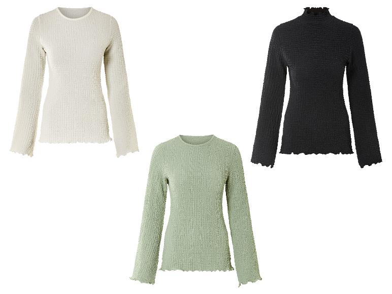 Drie effen longsleeves met gerimpelde details.