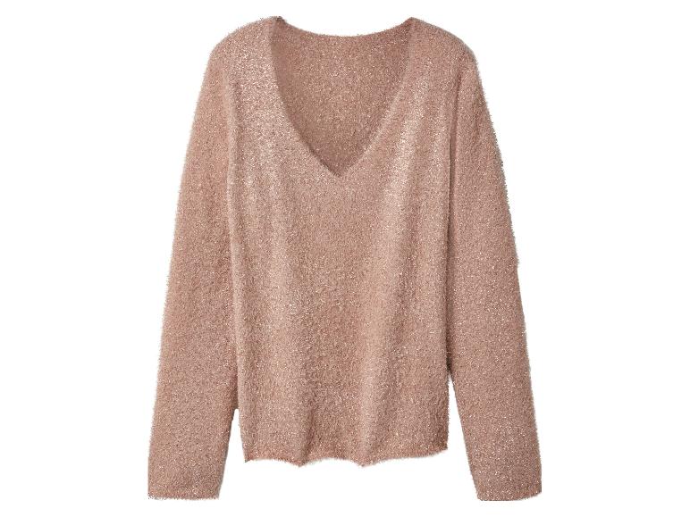 Pull rose duveteux à col en V
