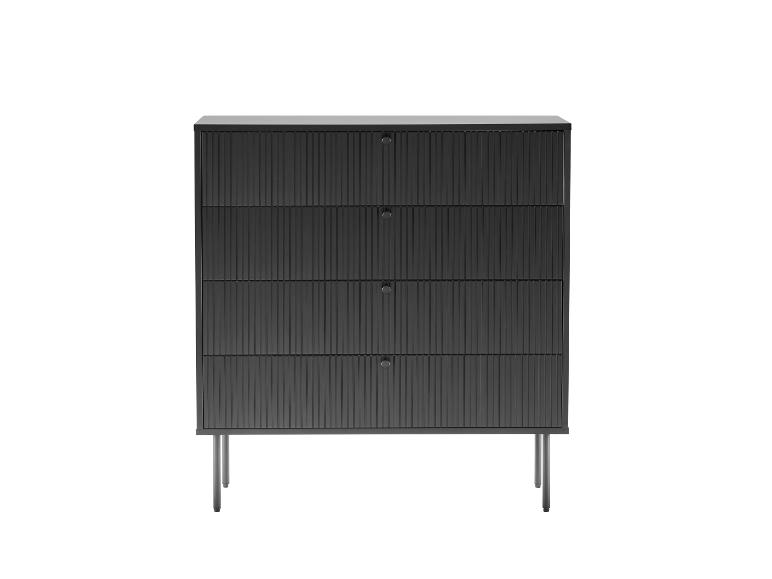 Commode noire à quatre tiroirs et pieds métalliques