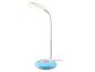 Lampe de table LED blanche avec base lumineuse colorée et bras flexible.