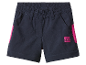 Short bleu marine pour filles avec des détails roses.