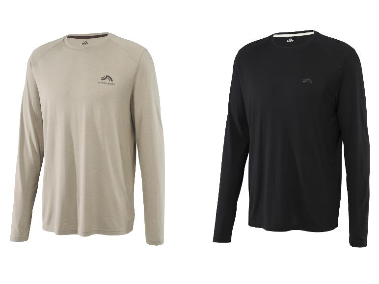 Twee CRIVIT shirts met lange mouwen, één beige en één zwart, met het 'GARDEN EARTH' logo.