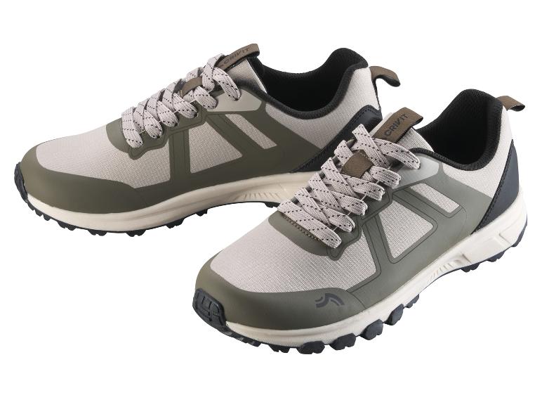 Paire de chaussures de randonnée CRIVIT en beige et vert olive.