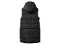 Zwart lang dames gewatteerd vest met capuchon.