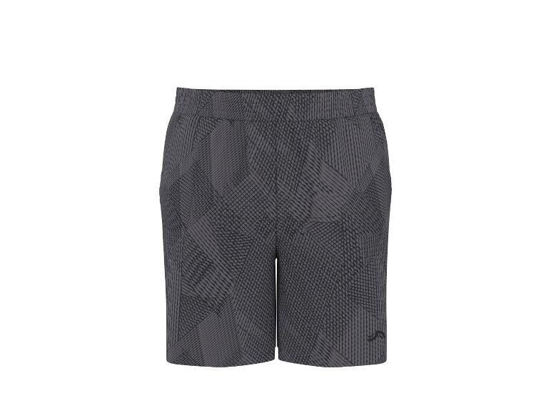 Grijze sportshorts met geometrisch patroon en elastische tailleband.