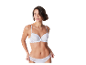 Model in witte kanten bh en slip.