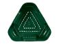 Groene driehoekige compostbak met gaten.