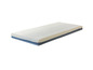 Un matelas blanc avec un bord bleu.