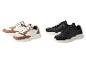 Witte en zwarte sneakers met beige details.
