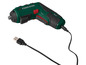 Een groene Parkside draadloze schroevendraaier met USB-kabel.