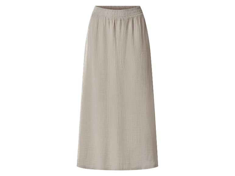 Beige lange rok met elastische tailleband en getextureerd materiaal