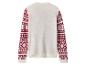 Pull blanc avec des motifs rouges sur les manches.