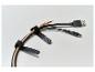 Drie USB-kabels (Micro-B, Type-A, Type-C) netjes georganiseerd met zwarte klittenbandsluitingen.