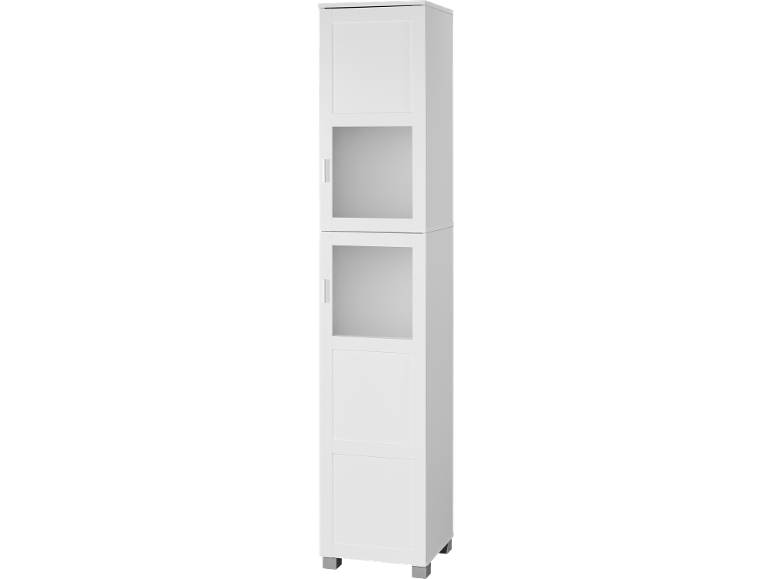 Armoire haute blanche avec deux portes vitrées et deux portes pleines