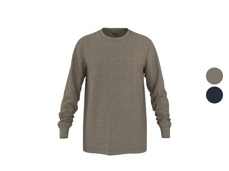 T-shirt à manches longues pour homme en gris chiné, avec des options de couleur gris et bleu marine.
